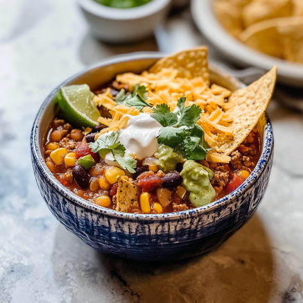 Hearty Taco Soup Frios with Toppings