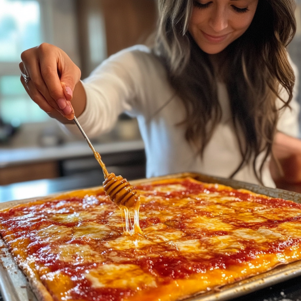 Golden Honey-Drizzled Pizza with a Crispy Crust