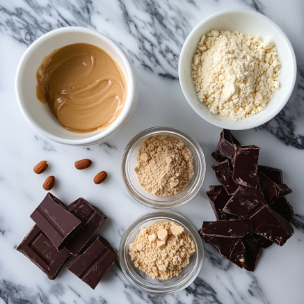 Peanut Butter Ganache Ingredients on Marble Surface